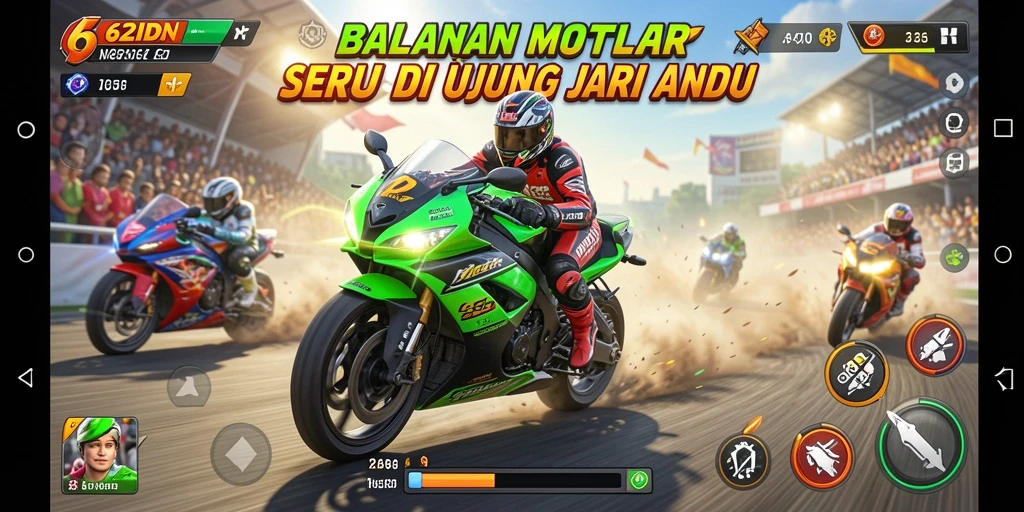 Tampilan gameplay seru dari balapan motor di 62IDN.