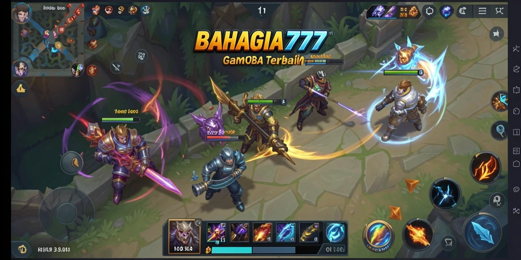 Tangkapan layar gameplay BAHAGIA777 yang menampilkan pertempuran yang intens.