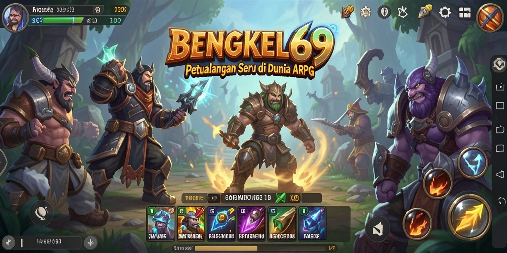Tampilan aksi seru dalam BENGKEL69 saat bertarung melawan monster.