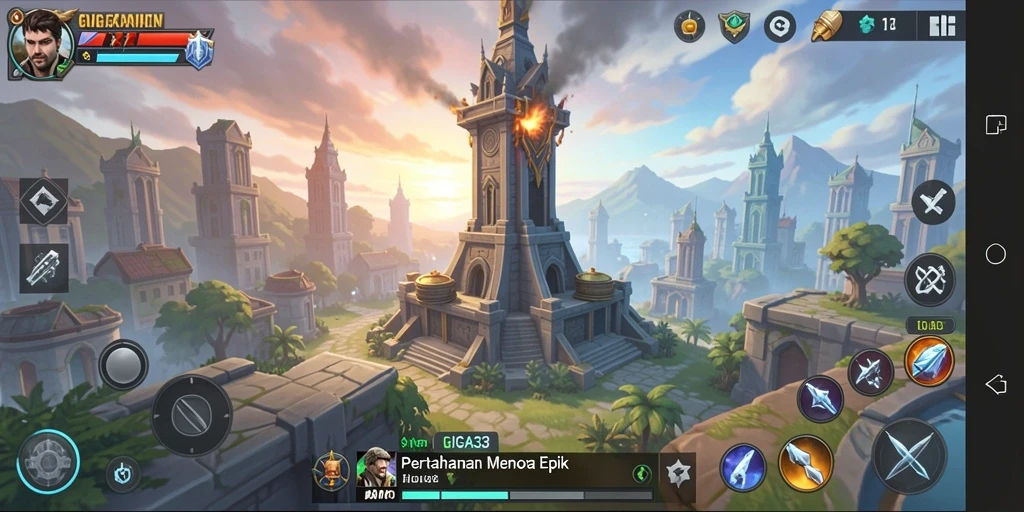 Tampilan gameplay GIGA33 menampilkan strategi Tower Defense yang seru.