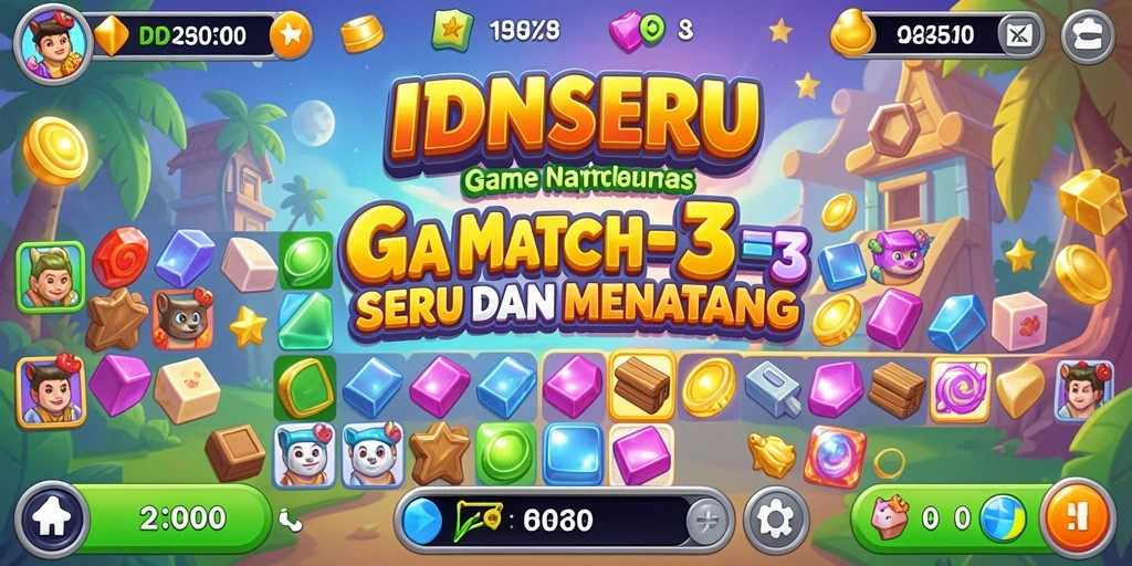 Tampilan menarik gameplay IDNSERU dengan elemen Match-3 yang seru.
