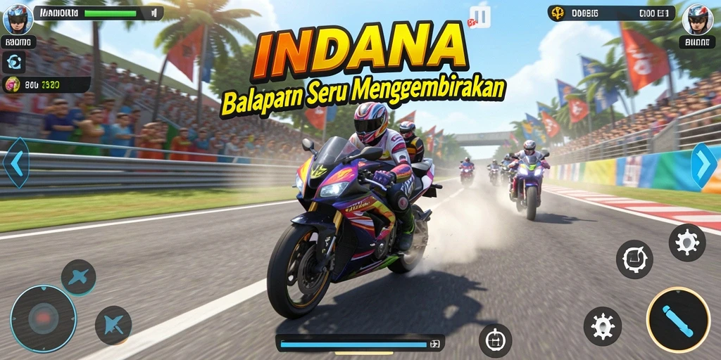 Screenshot gameplay <strong>INDAAA</strong> menampilkan balapan motor yang mendebarkan.