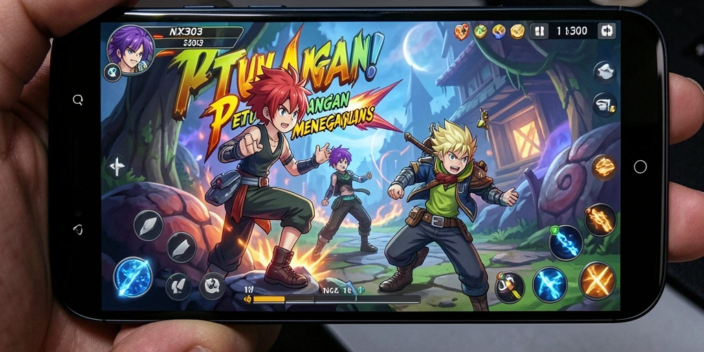 Tangkapan layar NX303 menampilkan karakter Anime dalam pertempuran epik.