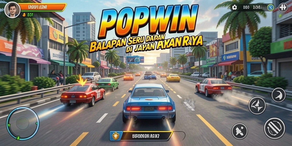 Tangkapan layar POPWIN menunjukkan aksi balapan yang menegangkan dan grafis yang menawan.