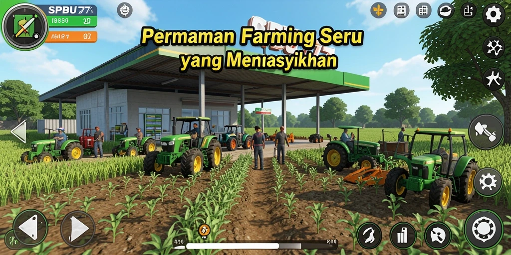 Screenshot utama SPBU77 menampilkan gameplay Farming yang seru dan interaktif.